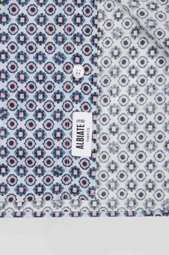 Chemise en coton à micro-motifs ciel coupe Slim