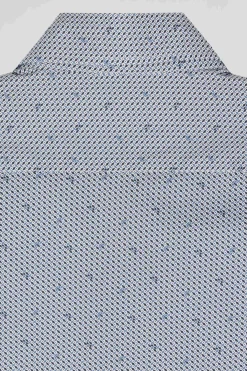 Chemise en coton à micro-motifs bleu ciel coupe Slim
