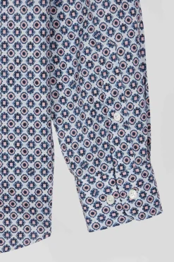 Chemise en coton à micro-motifs ciel coupe Slim