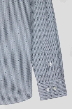 Chemise en coton à micro-motifs bleu ciel coupe Slim