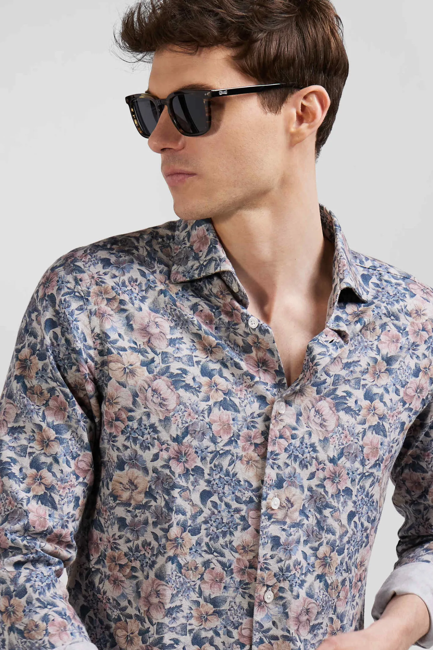 Chemise en coton beige coupe Slim