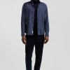 Chemise en coton bleu foncé microimprimé fleurs coupe Slim