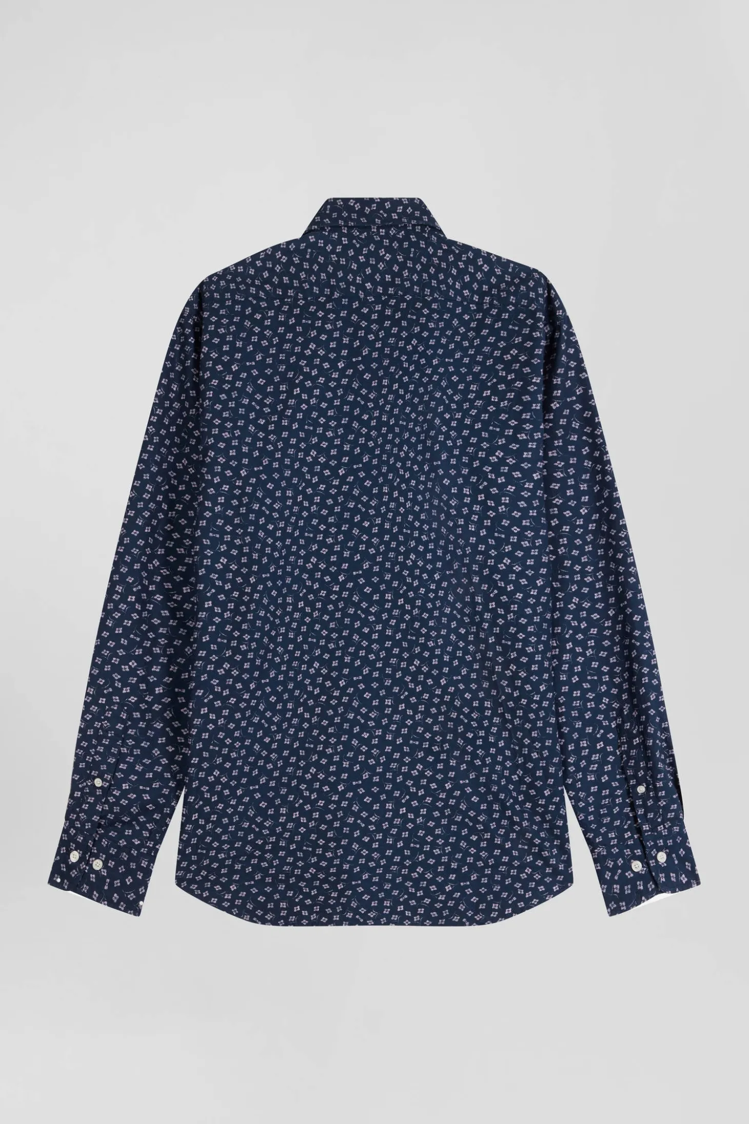 Chemise en coton bleu foncé microimprimé fleurs coupe Slim