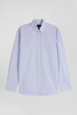 Chemise en coton ciel à micro-carreaux coupe Regular