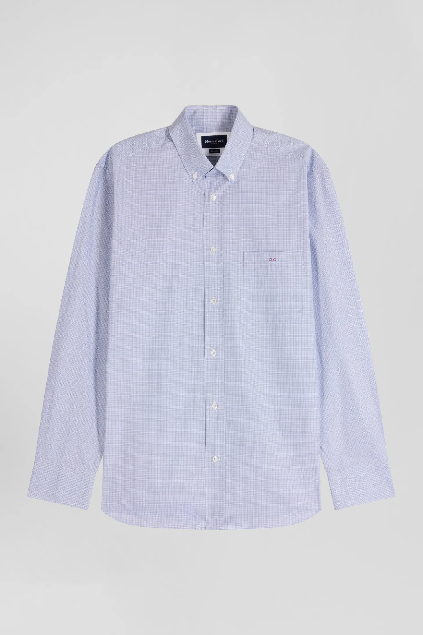 Chemise en coton ciel à micro-carreaux coupe Regular