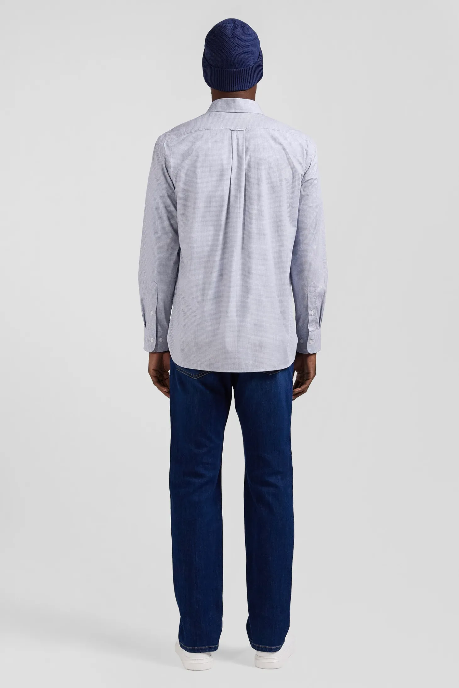 Chemise en coton ciel à micro-carreaux coupe Regular