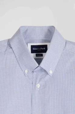 Chemise en coton ciel à micro-carreaux coupe Regular