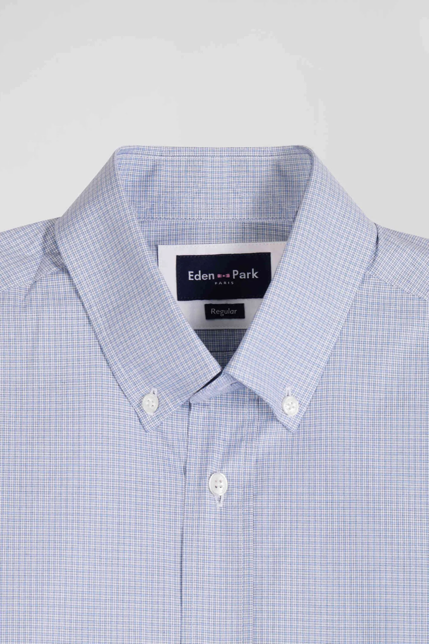 Chemise en coton ciel à micro-carreaux coupe Regular
