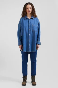 Chemise en coton ciel à poche plaquée coupe Oversize