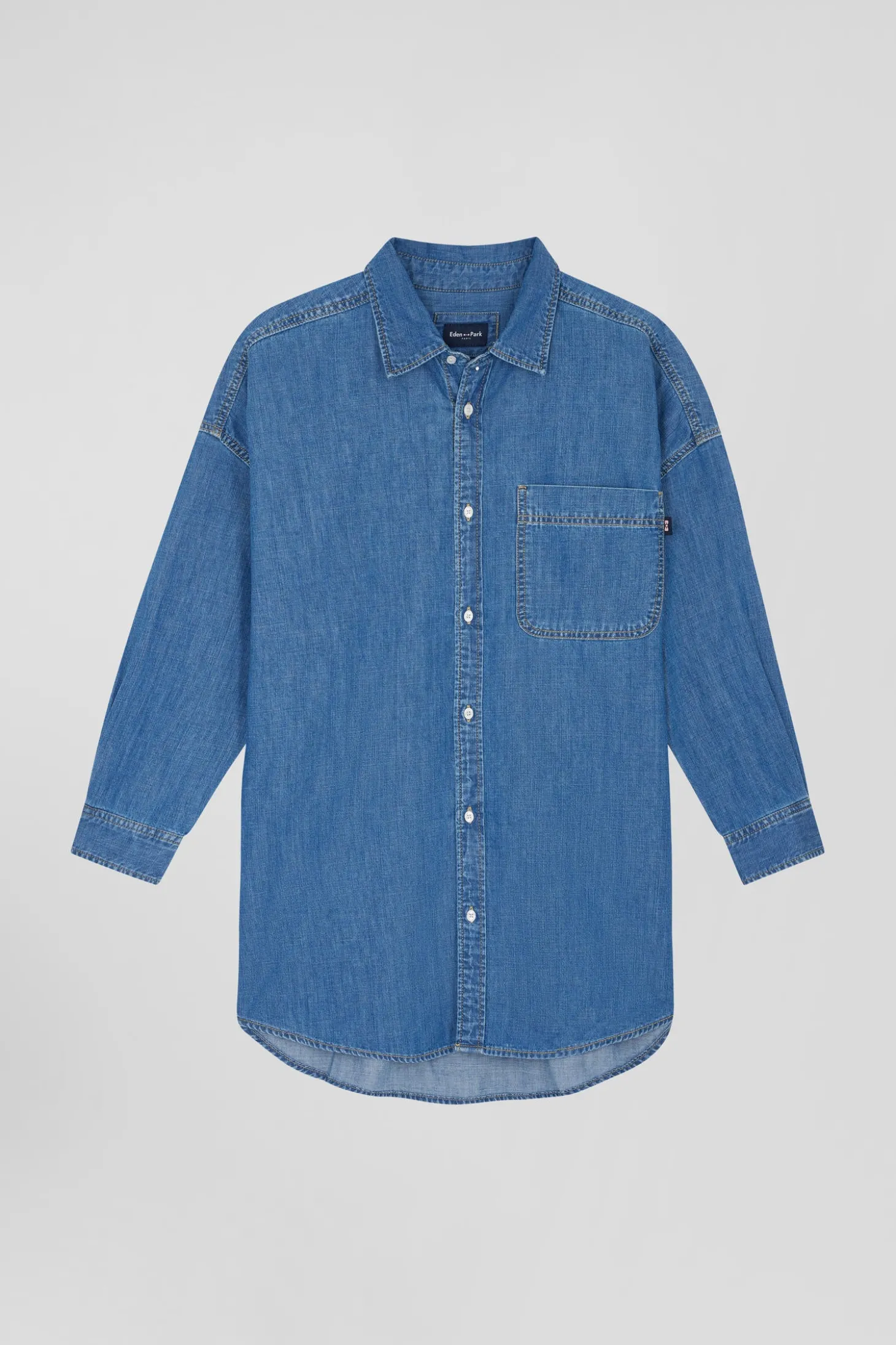 Chemise en coton ciel à poche plaquée coupe Oversize