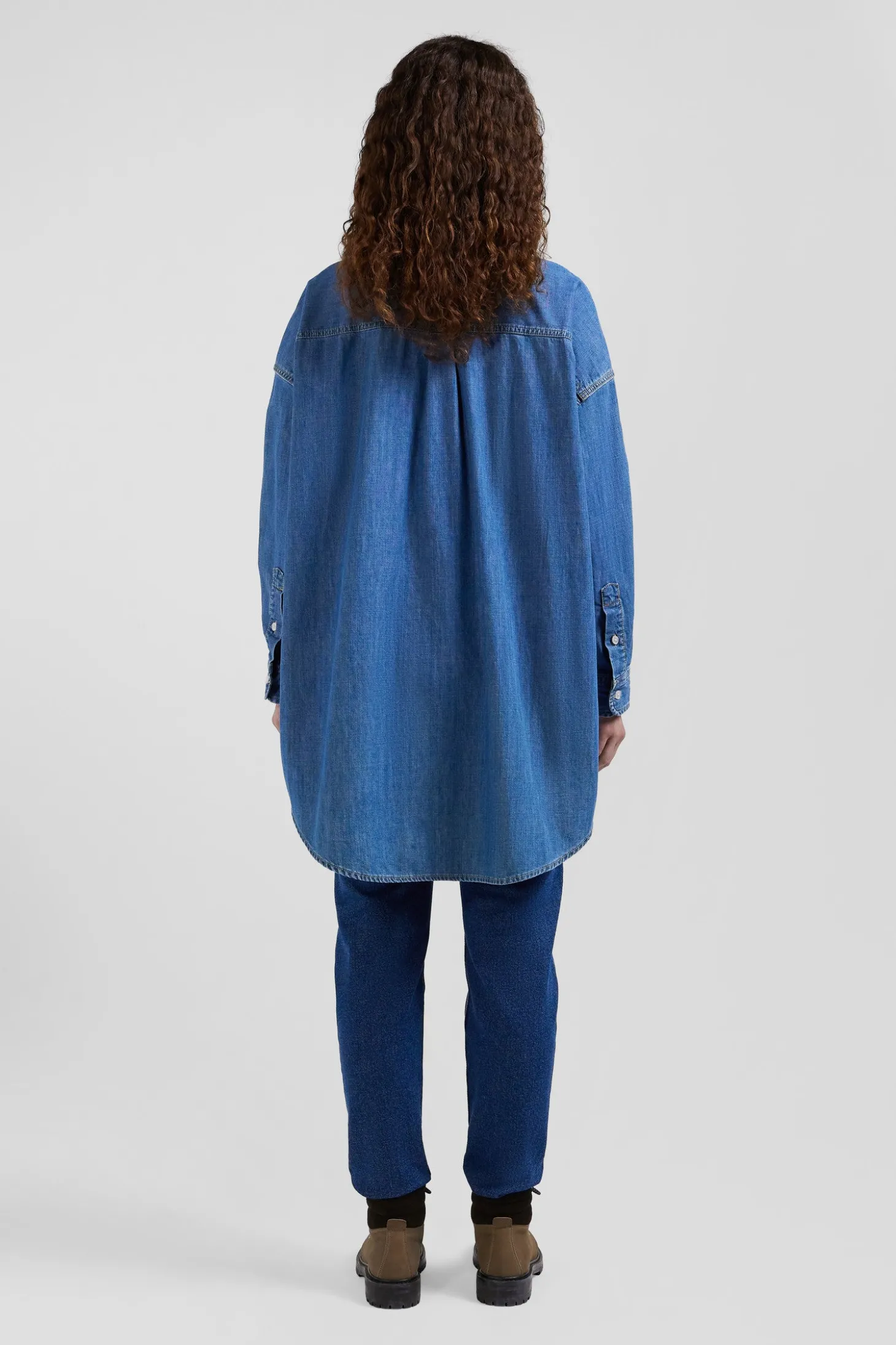 Chemise en coton ciel à poche plaquée coupe Oversize