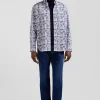 Chemise en coton écrue et bleue à imprimé graphique coupe Regular
