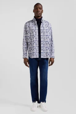 Chemise en coton écrue et bleue à imprimé graphique coupe Regular