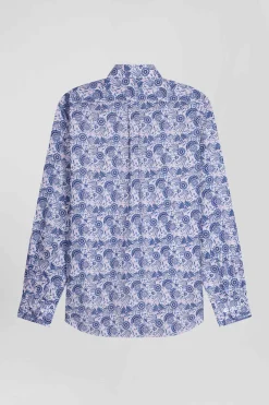 Chemise en coton écrue et bleue à imprimé graphique coupe Regular