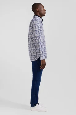 Chemise en coton écrue et bleue à imprimé graphique coupe Regular