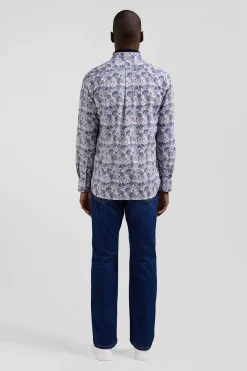 Chemise en coton écrue et bleue à imprimé graphique coupe Regular
