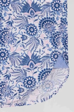Chemise en coton écrue et bleue à imprimé graphique coupe Regular