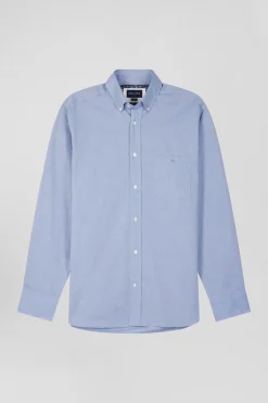Chemise en coton denim ciel coupe Regular coudières imprimées
