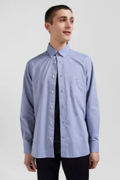 Chemise en coton denim ciel coupe Regular coudières imprimées