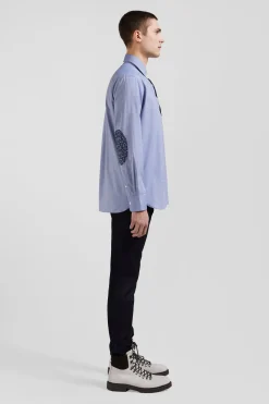 Chemise en coton denim ciel coupe Regular coudières imprimées