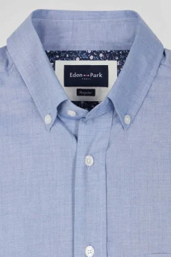 Chemise en coton denim ciel coupe Regular coudières imprimées