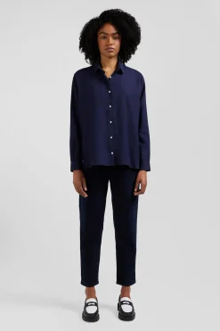 Chemise en coton et cachemire indigo coupe Oversized