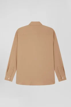 Chemise en coton et cachemire camel coupe Oversized