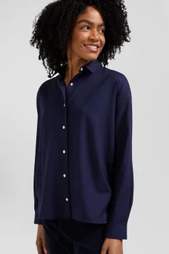Chemise en coton et cachemire indigo coupe Oversized