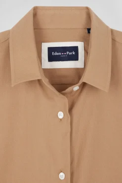 Chemise en coton et cachemire camel coupe Oversized