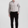 Chemise en coton grège à micro-carreaux coupe Regular