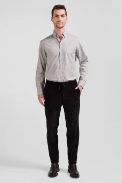 Chemise en coton grège à micro-carreaux coupe Regular