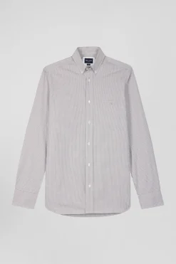 Chemise en coton grège à micro-carreaux coupe Regular