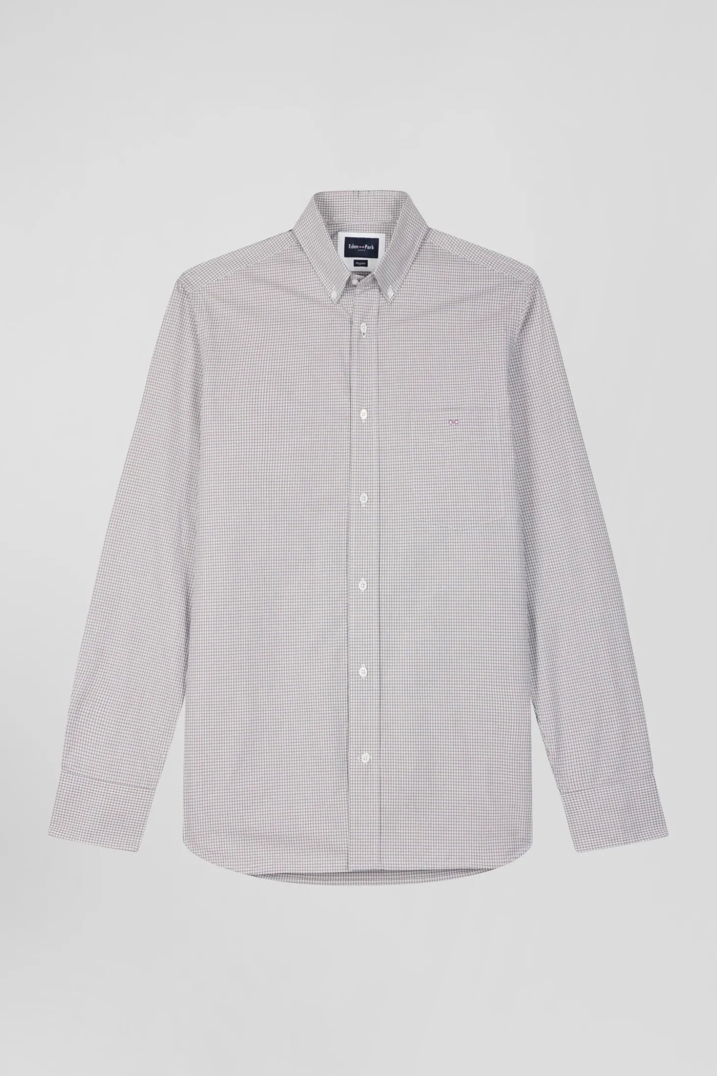 Chemise en coton grège à micro-carreaux coupe Regular
