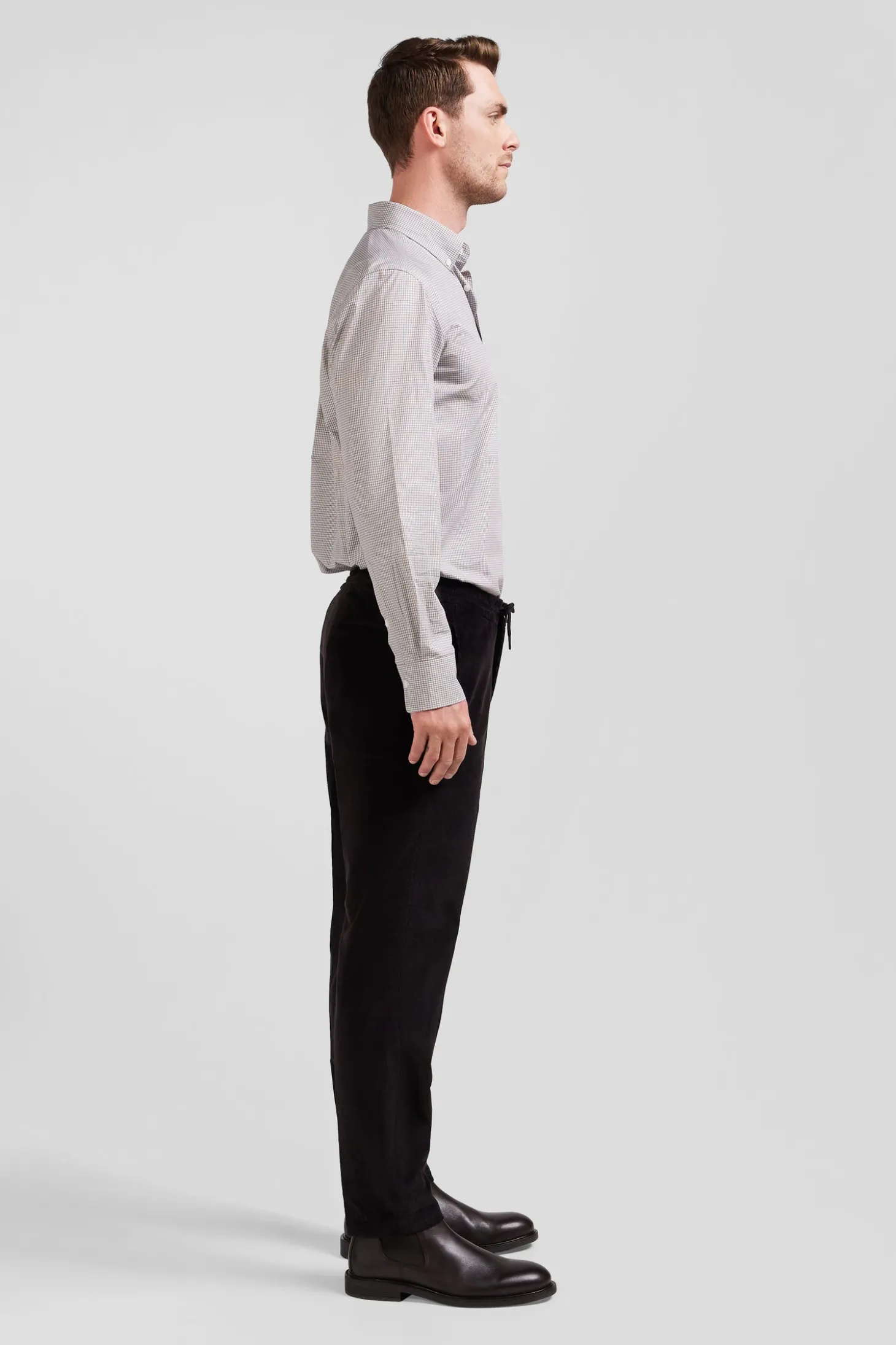 Chemise en coton grège à micro-carreaux coupe Regular