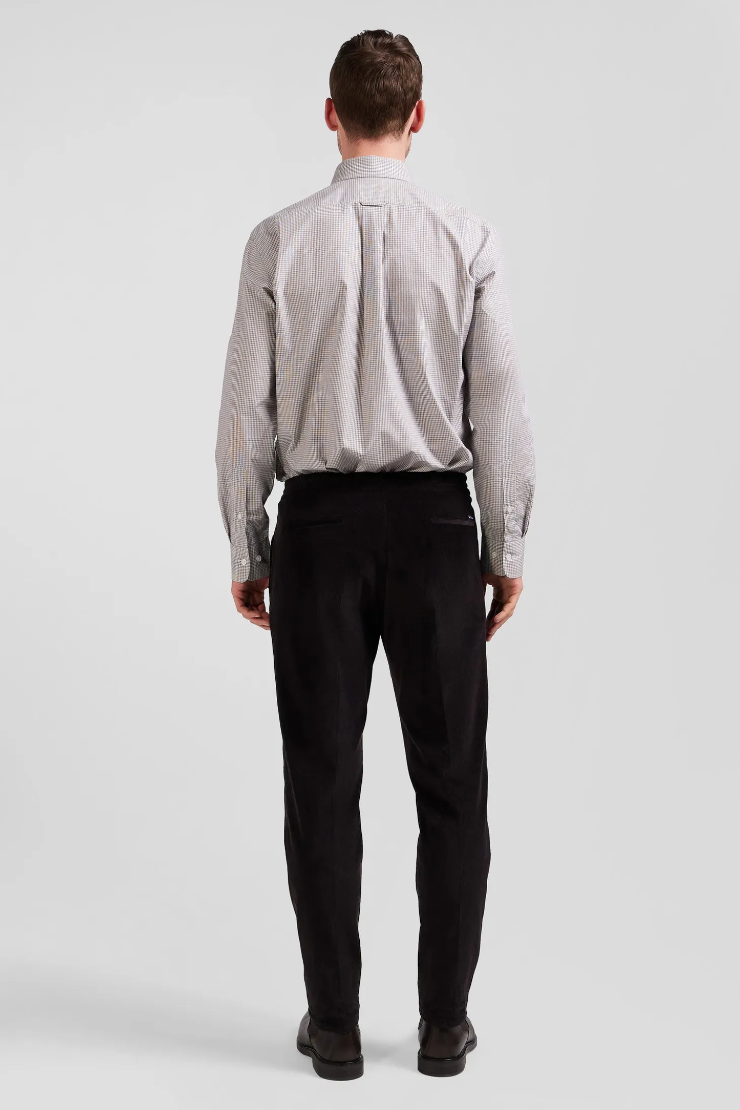 Chemise en coton grège à micro-carreaux coupe Regular