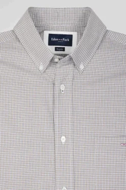 Chemise en coton grège à micro-carreaux coupe Regular