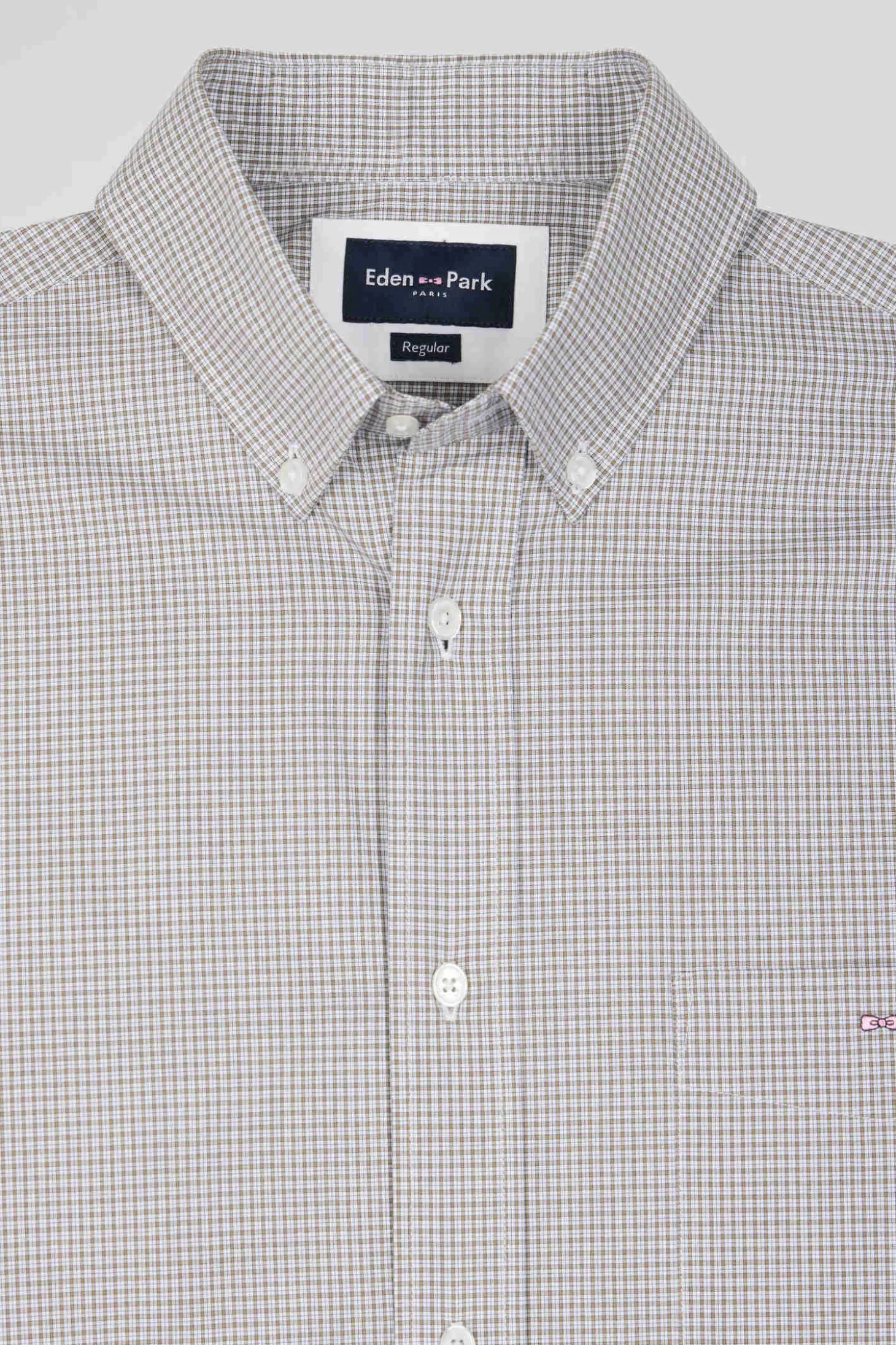 Chemise en coton grège à micro-carreaux coupe Regular