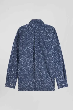 Chemise en coton indigo coupe Regular microimprimé