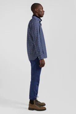Chemise en coton indigo coupe Regular microimprimé