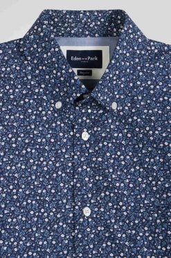 Chemise en coton indigo coupe Regular microimprimé