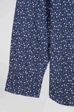 Chemise en coton indigo coupe Regular microimprimé