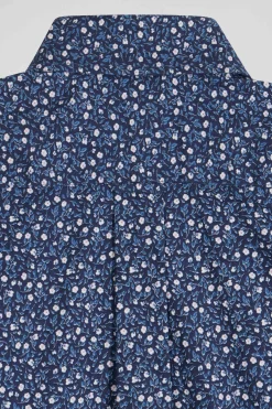Chemise en coton indigo coupe Regular microimprimé