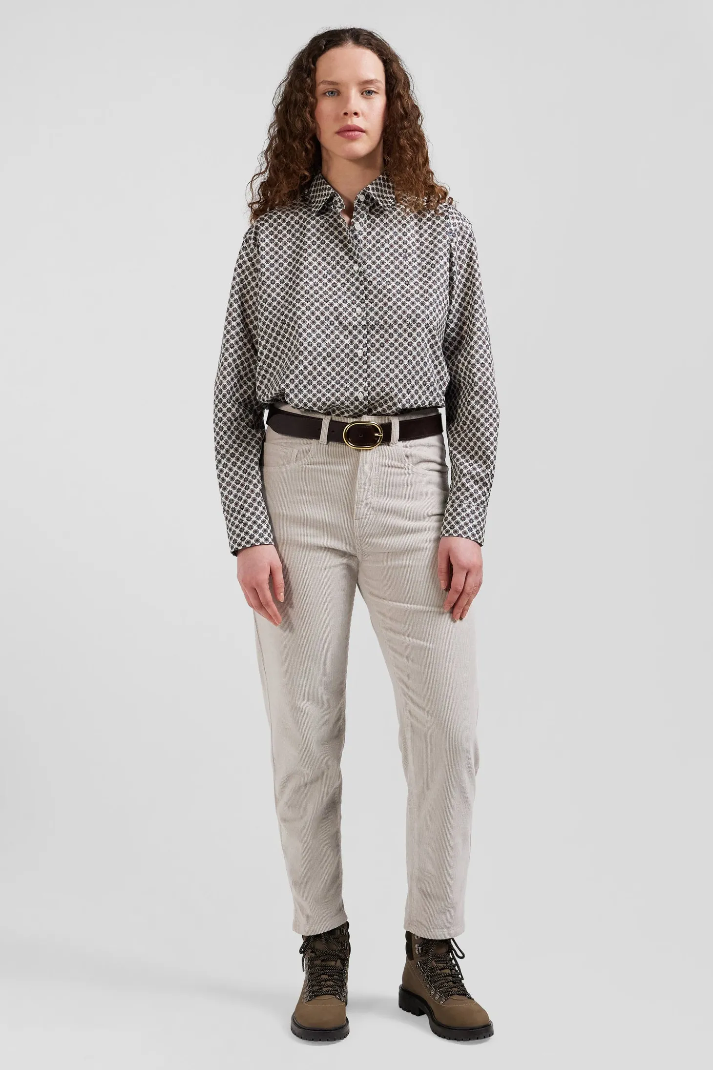 Chemise en coton ivoire microimprimé graphique coupe Regular