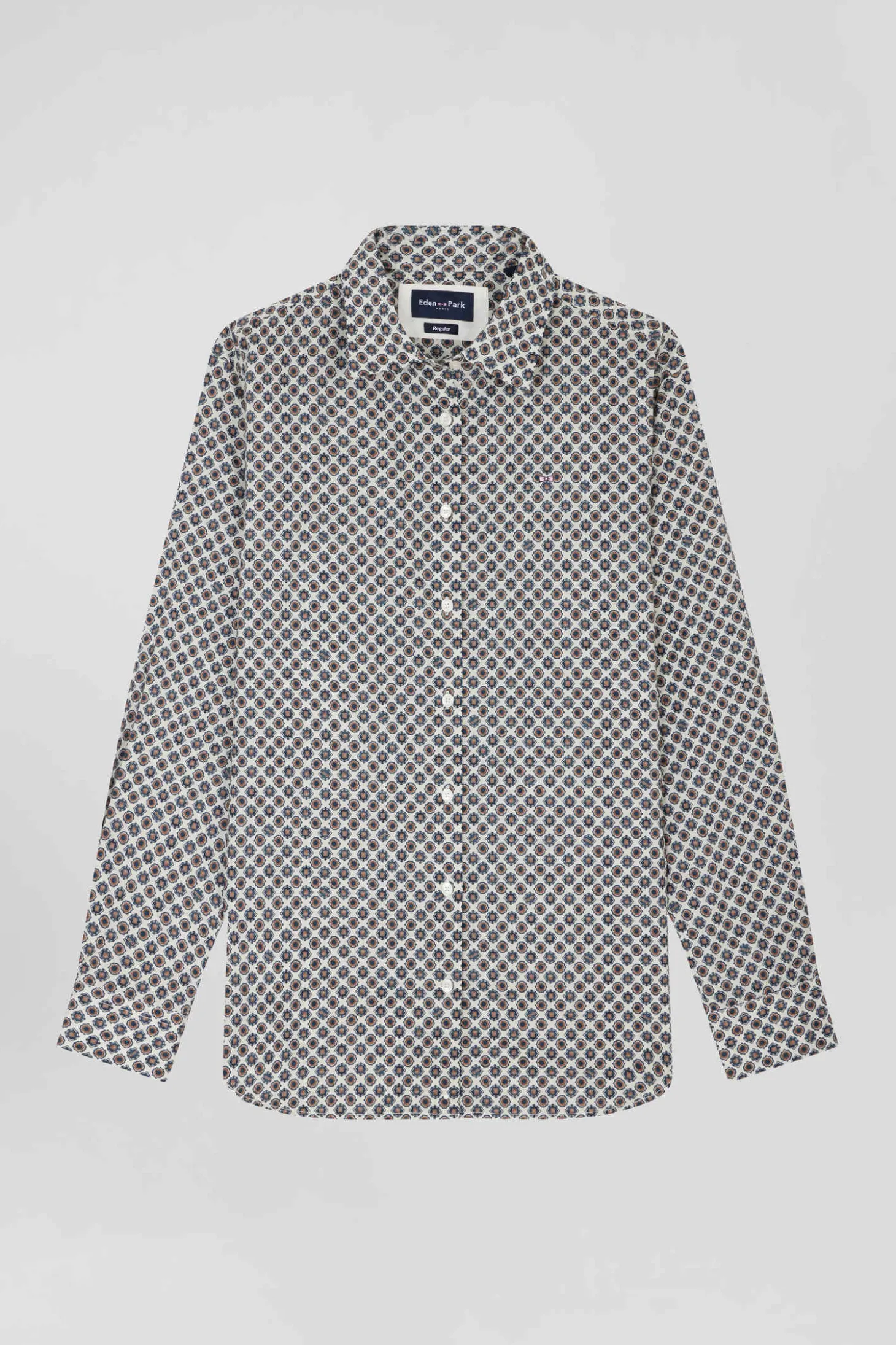 Chemise en coton ivoire microimprimé graphique coupe Regular