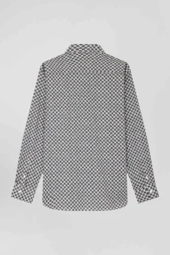 Chemise en coton ivoire microimprimé graphique coupe Regular