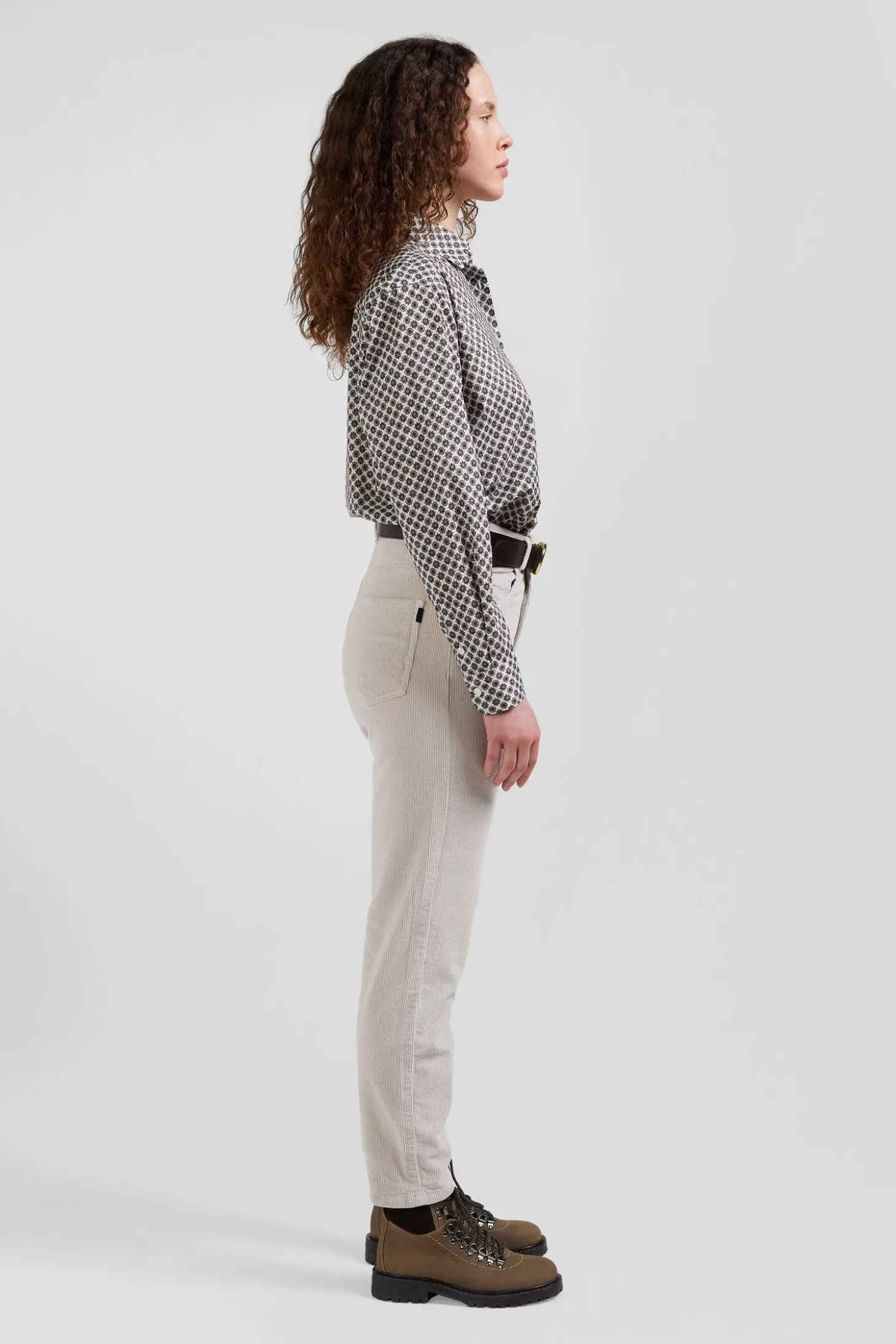 Chemise en coton ivoire microimprimé graphique coupe Regular