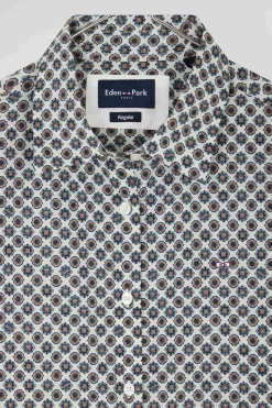 Chemise en coton ivoire microimprimé graphique coupe Regular