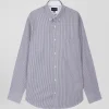 Chemise en coton jacquard bleu marine à rayures bâtons coupe Regular