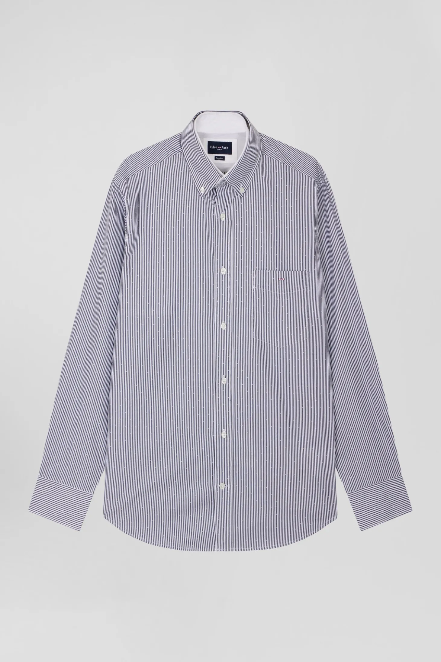 Chemise en coton jacquard bleu marine à rayures bâtons coupe Regular