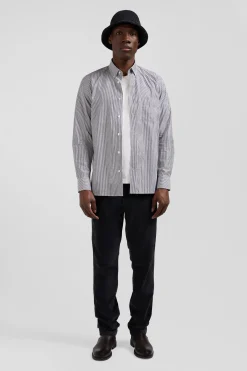 Chemise en coton jacquard rayé bleu marine coupe Regular